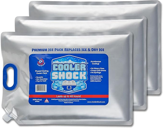 Cooler Shock Reusable Ice Packs for Cooler - Long Lasting Cold Freezer Packs for Coolers and Lunch Boxes - Cooler Ice Packs for Camping Gear, Fishing, Road Trips, Beach Must Haves