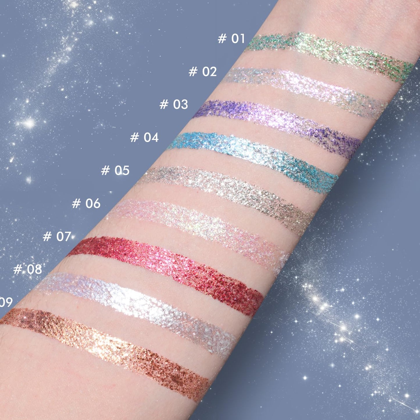 CHARMACY 3 Pcs Glitter Sparkling Eyeliner Liquid Makeup Set, Metallic Shimmer Glitter Eyeshadow, High Pigmented, Waterproof Long Lasting Quick Drying Liquid Liner for Eyes (Red Silver Golden)