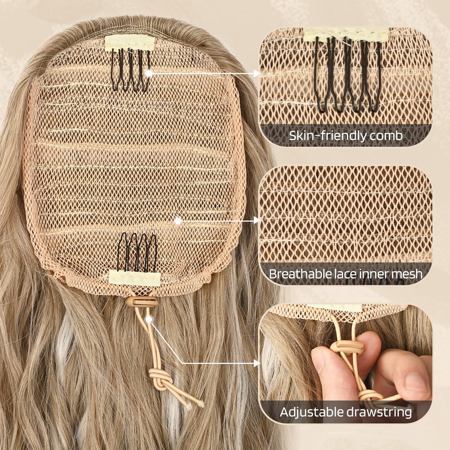 Flufymooz Ponytail Extension, 26 Inch Drawstring Ponytail Hair Extensions for Women， Long Curly Wavy Pony Tail Natural Wavy Synthetic Hairpiece for Women Daily Use party (26 Inch Deep copper)