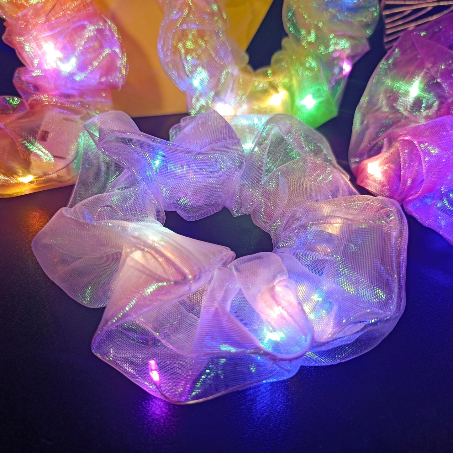 4Pcs LED Hair Ties for Women & Girls: Multi Mode Light Up Hair Accessories for Neon Glow Rave, Christmas Festivals