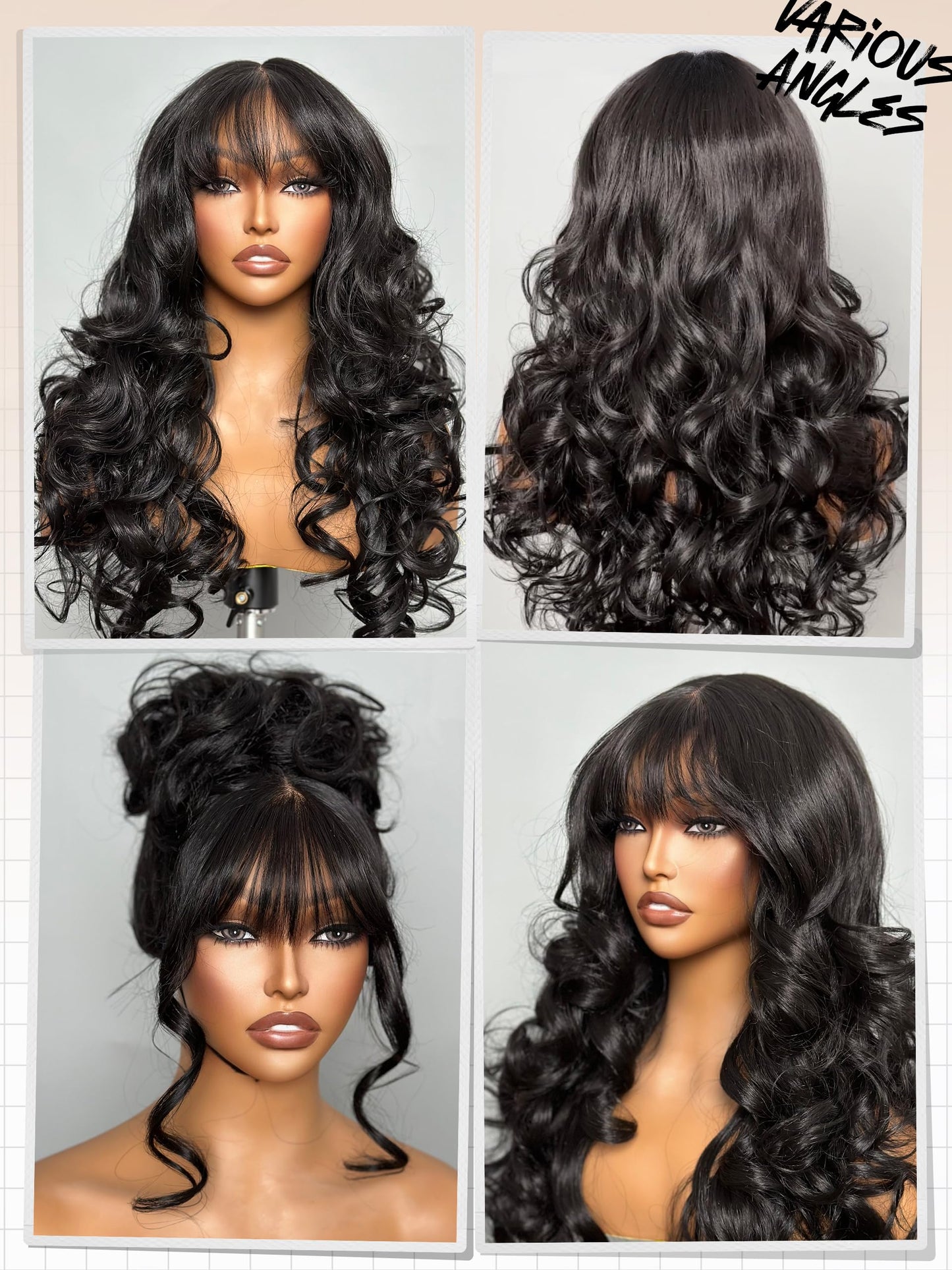 GORGIUS Black Wigs with Bang Body Wave Wig Long Natural Black Glueless Wavy Wig for Women Crafted with Style-Archive Technology: Premium Fiber, Realistic Look with True Scalp