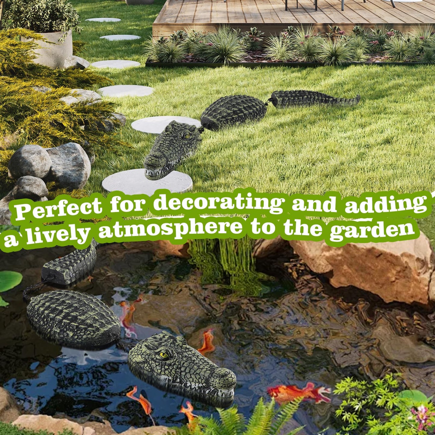 EXLIPO 3-Segment Floating Alligator Decoy - Plastic Fake Crocodile, Realistic Alligator Floating Decoy for Pool, Outdoor Garden Decor & Prank
