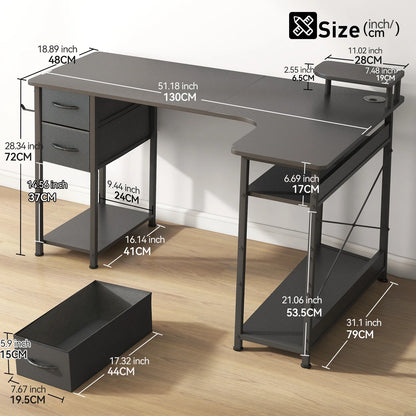 L-Shaped Gaming Desk with Drawers