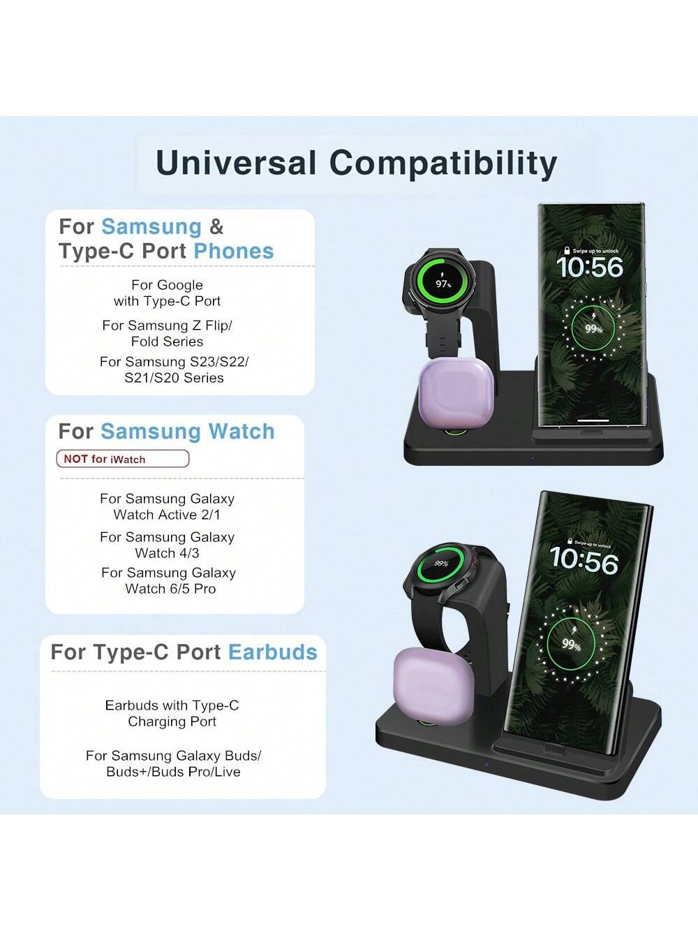 3-in-1 Charging Station – USB-C Dock for Samsung & iPhone