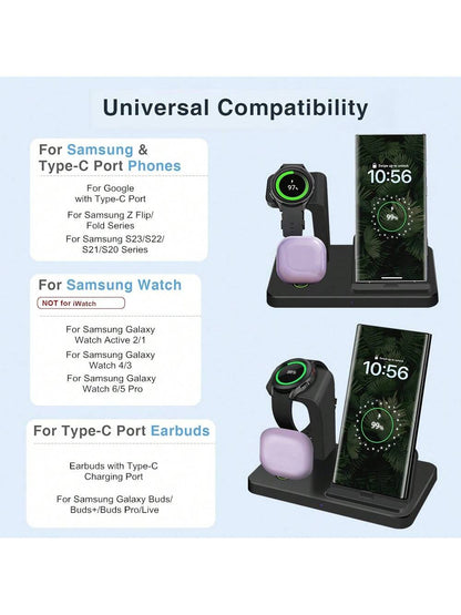 3-in-1 Charging Station – USB-C Dock for Samsung & iPhone