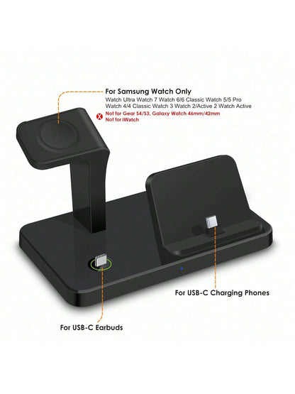 3-in-1 Charging Station – USB-C Dock for Samsung & iPhone