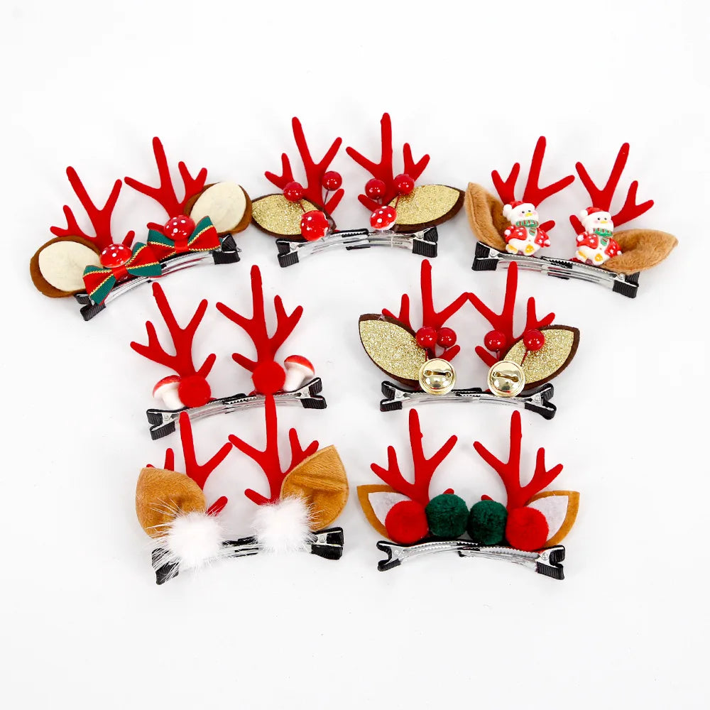 Red Plush Christmas Antler Hairpin