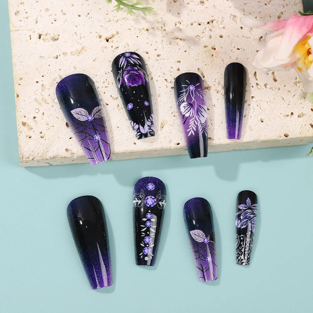 Purple Flower Press-On Nails