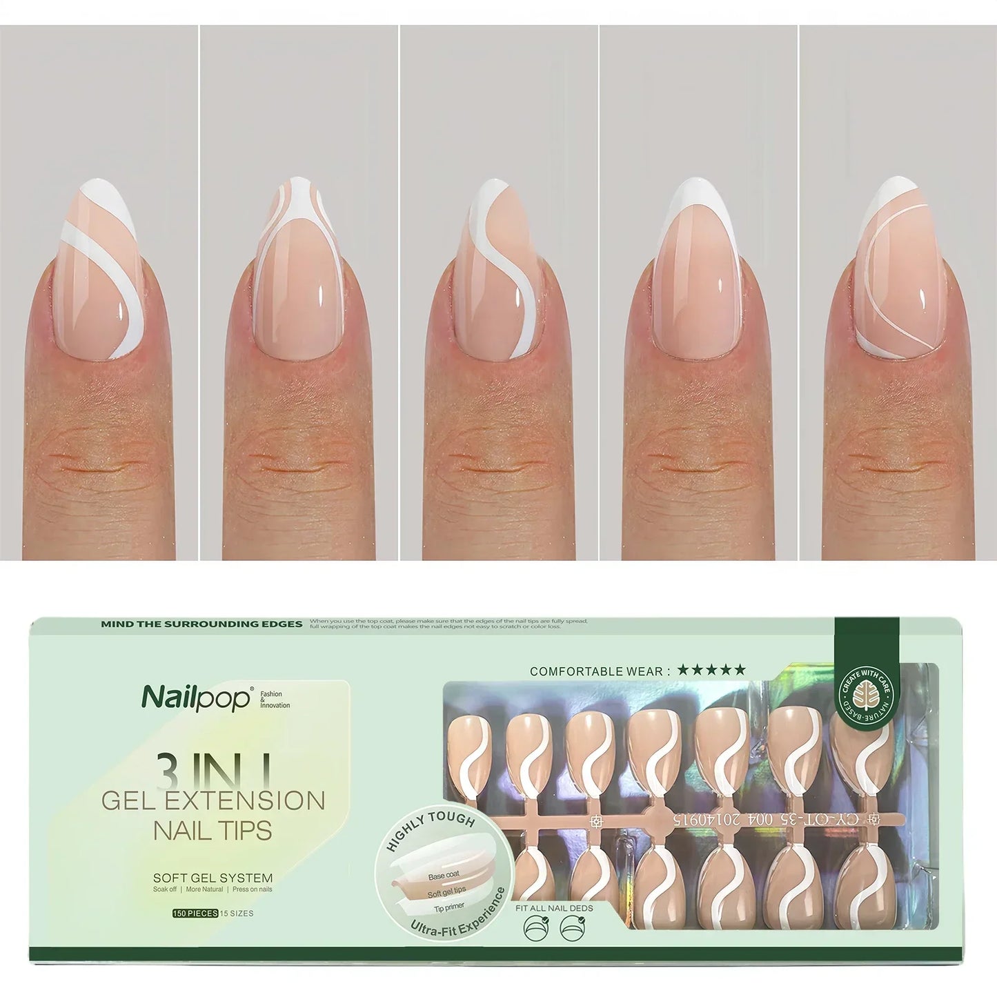 French Almond Gel Nail Tips