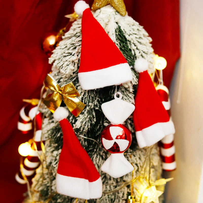 5pcs Christmas Red Mini Santa Hat Velvet Fabric Wine Bottle Holder Xmas Party Kitchen Dinner Table Tree Ornament DIY Decor