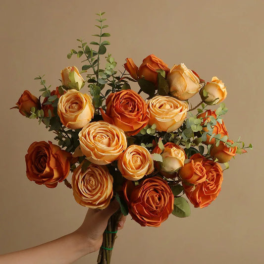 Green Aloes Silk Caramel Rose Bouquet