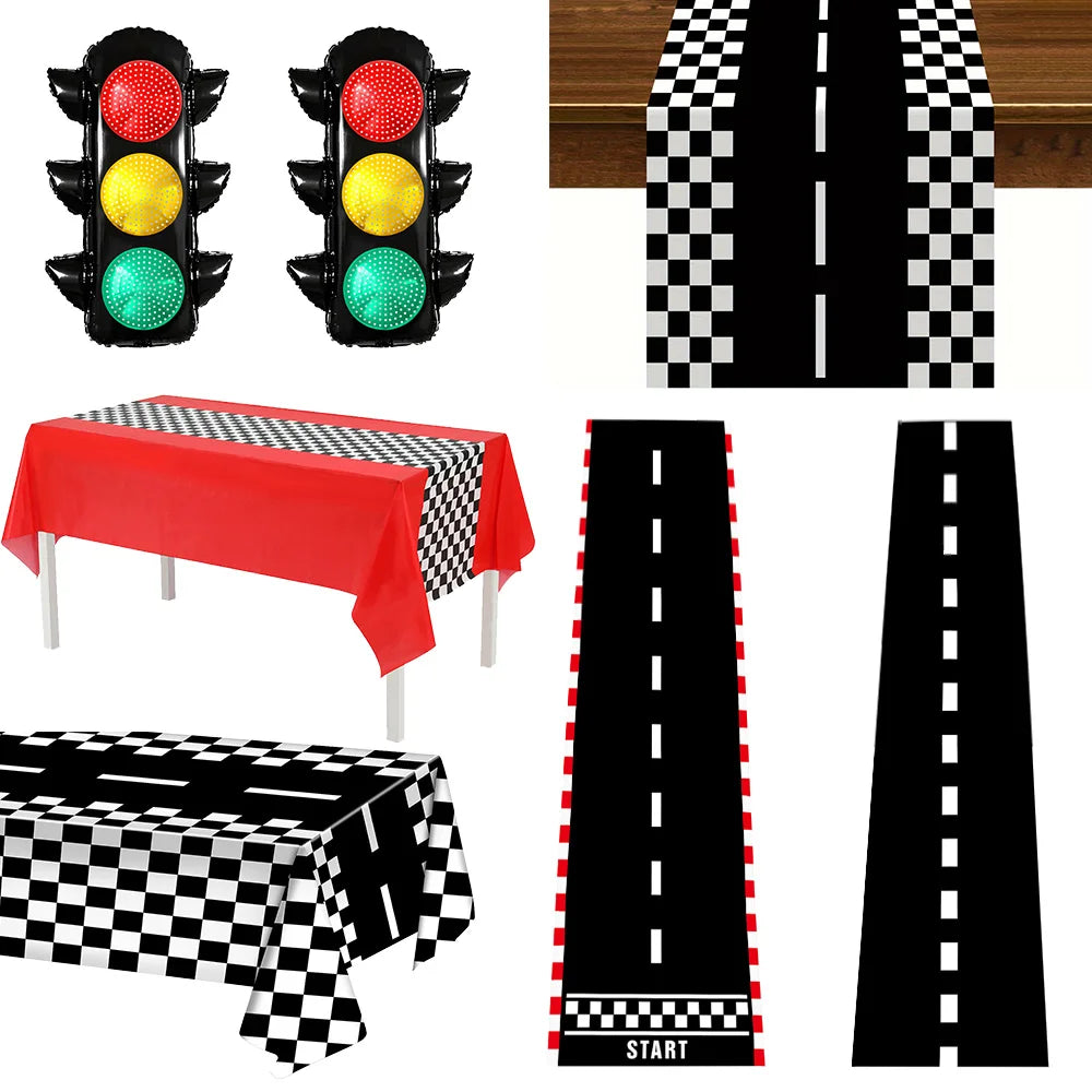 Racing Car Checkered Table Runner