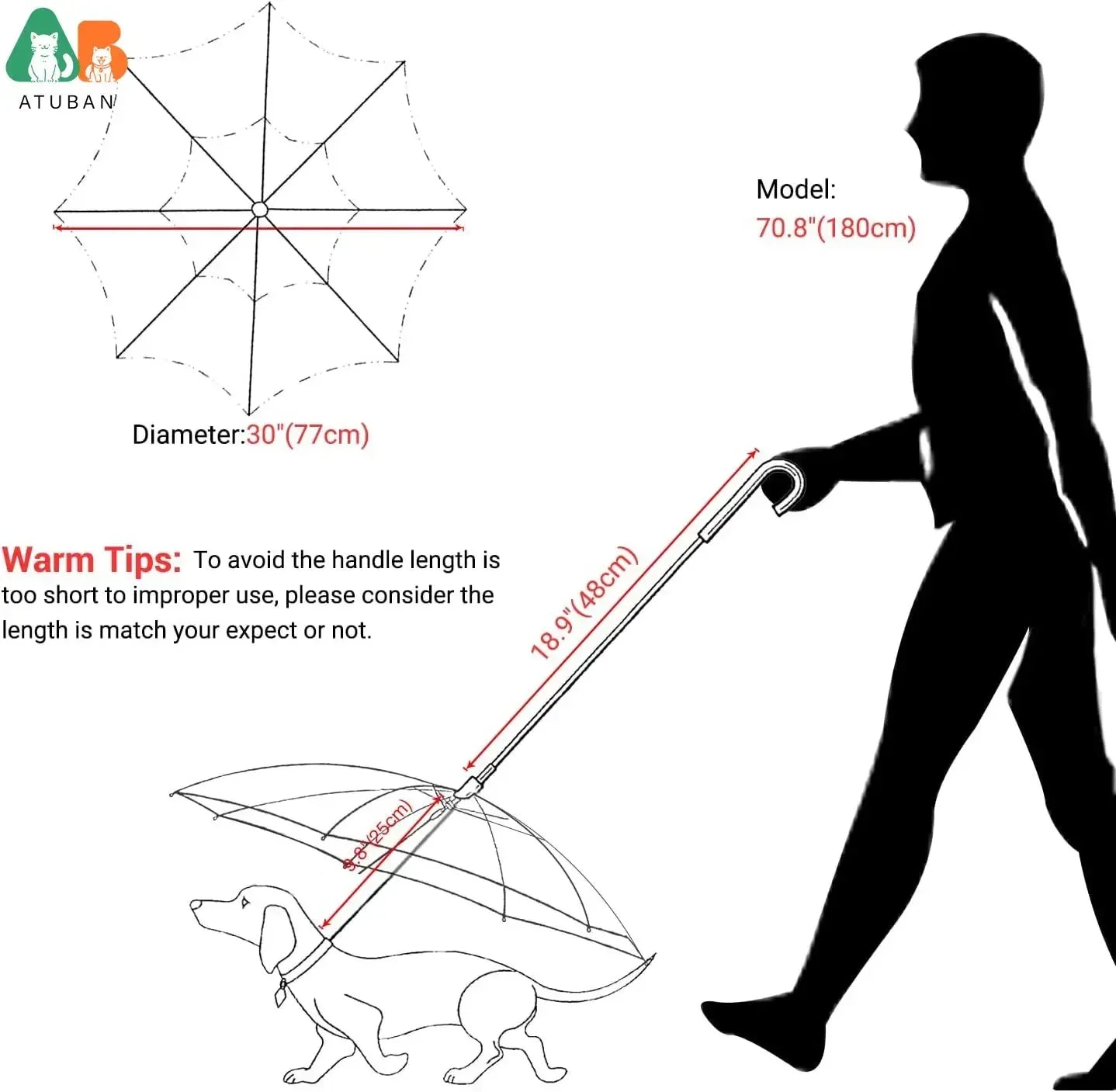 ATUBAN Clear Dog Umbrella