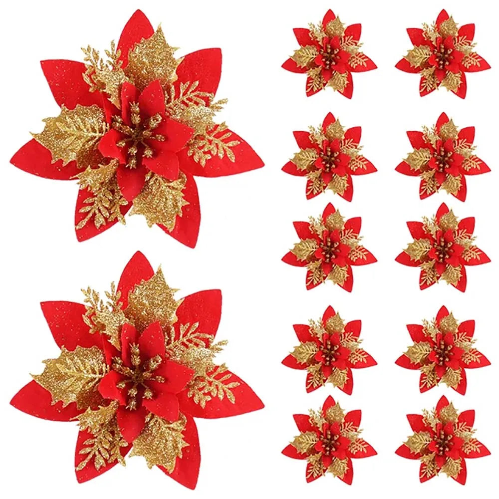 Glitter Christmas Flower Ornament Set
