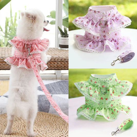 KAJIPET Lace Floral Pet Harness Set