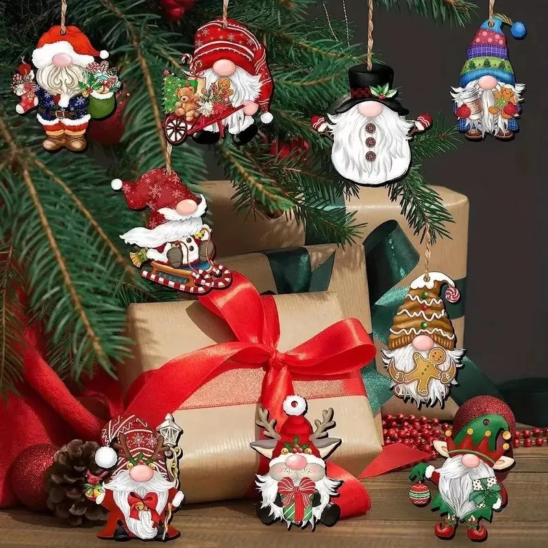 Wooden Christmas Gnome Ornament Set