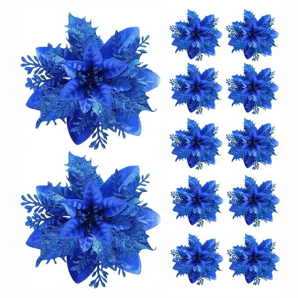 Glitter Christmas Flower Ornament Set