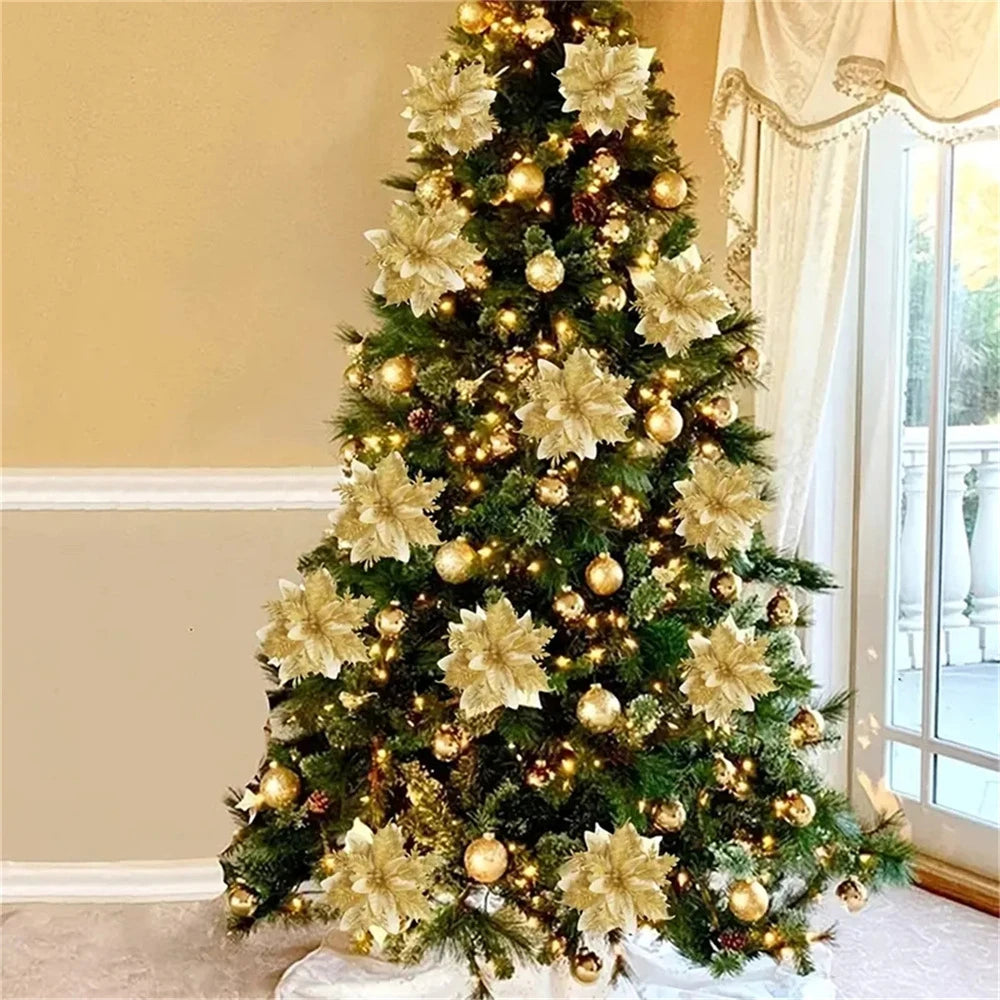 Glitter Christmas Flower Ornament Set