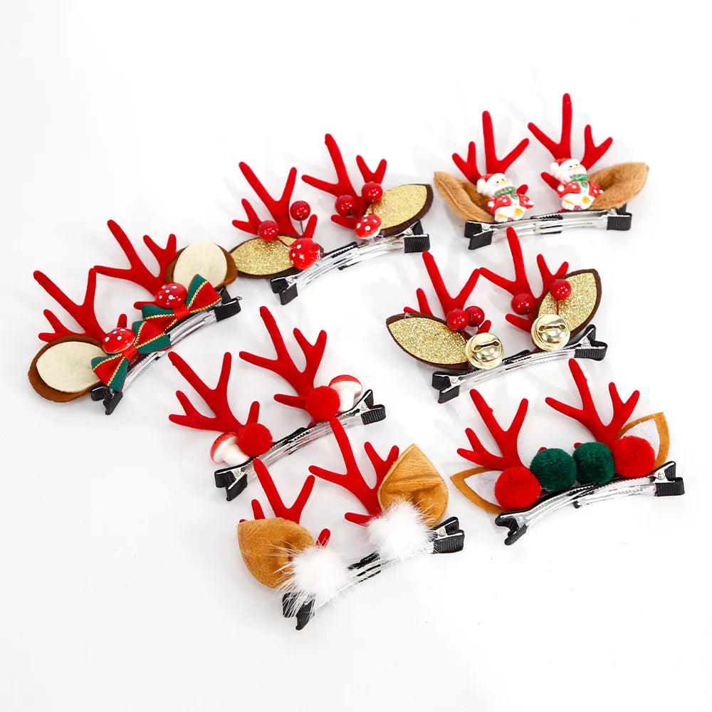 Red Plush Christmas Antler Hairpin