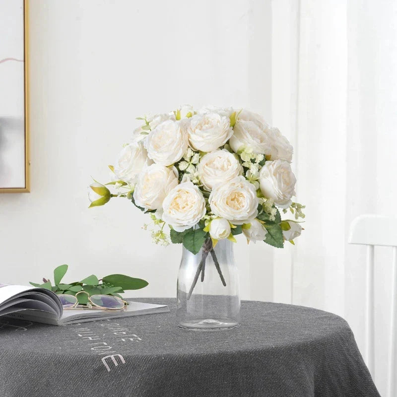 Silk White Peony Flowers