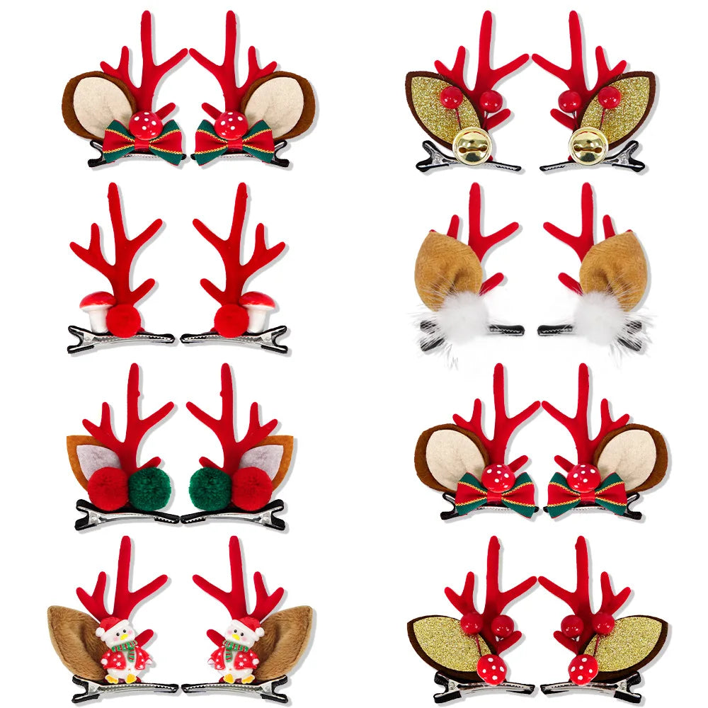 Red Plush Christmas Antler Hairpin