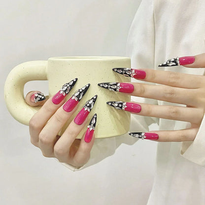 Black French Rhinestone Almond Nails