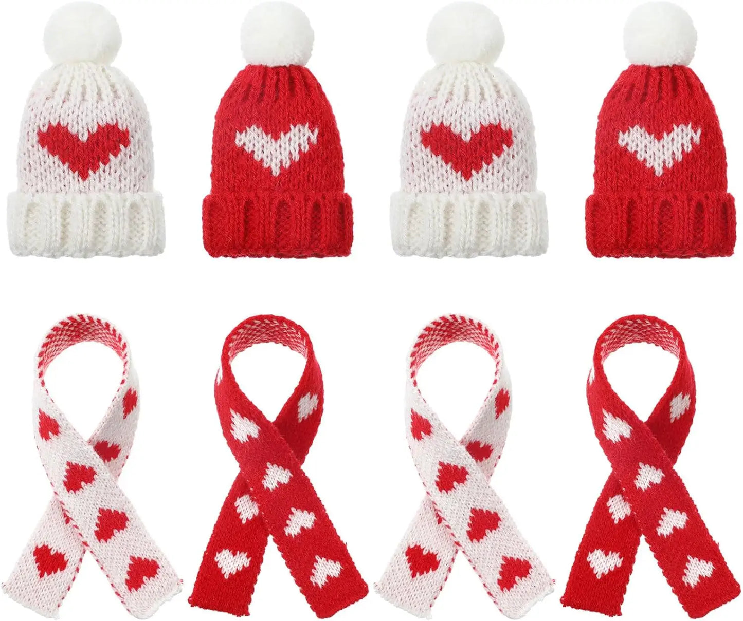 8pcs Mini Christmas Hat Scarf Set Christmas Tree Ornaments Santa Hat Scarf Cup Bottle Xmas Doll Crafts DIY Craft Art Decoration