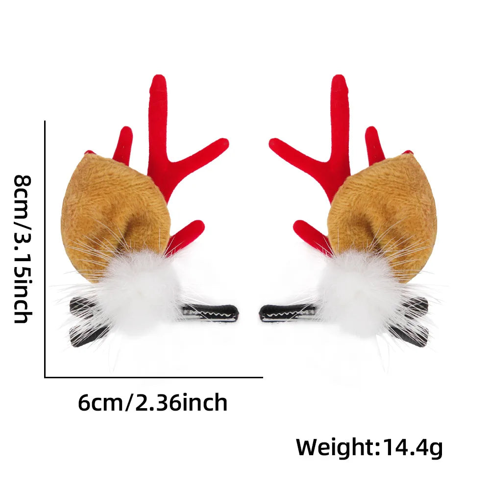 Red Plush Christmas Antler Hairpin