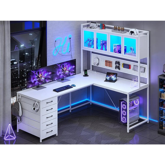 L-Shaped White Gaming Desk
