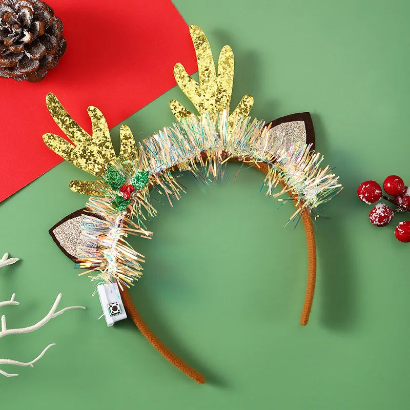 Christmas Headband with LED Lights Snowflake Xmas Tree Hair Band 2025 Christmas Decorations for Home Girls Women New Year Gifts