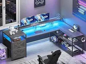 FEICHENG 67" L-Shaped Desk with LED