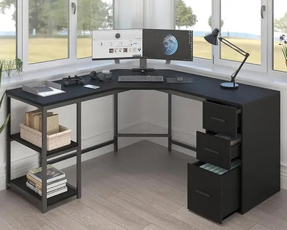 Black L-Shaped Executive Desk