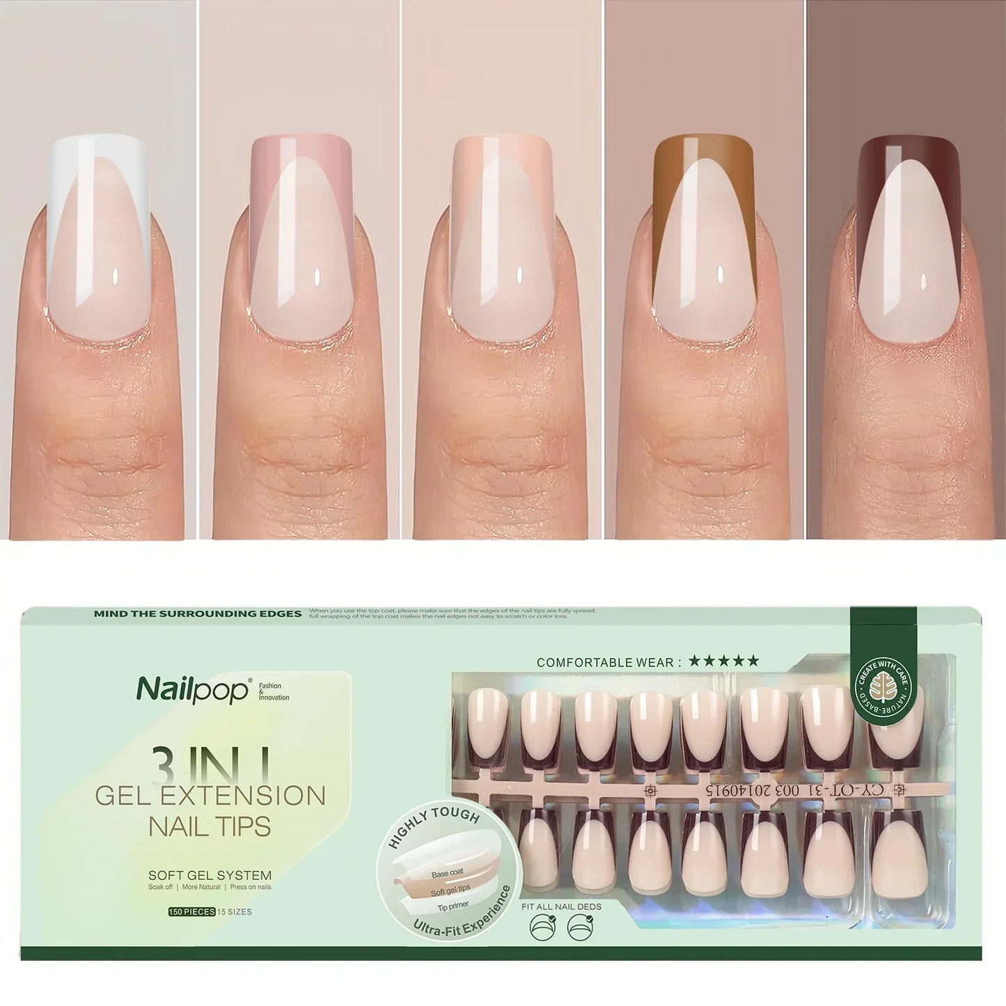 French Almond Gel Nail Tips