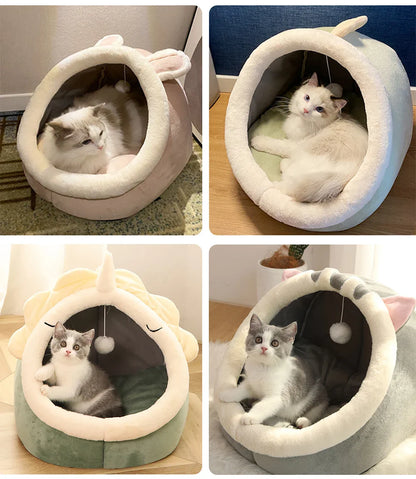 Cozy Foldable Cartoon Cat Bed