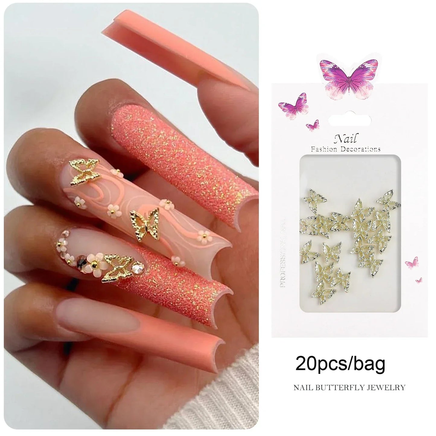 Gold/Silver Butterfly Nail Charms