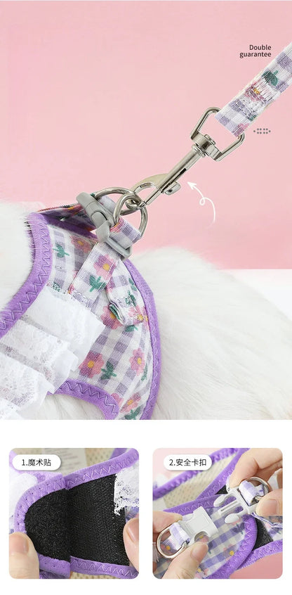 Floral Lace Pet Harness Set