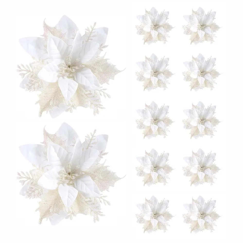 Glitter Christmas Flower Ornament Set