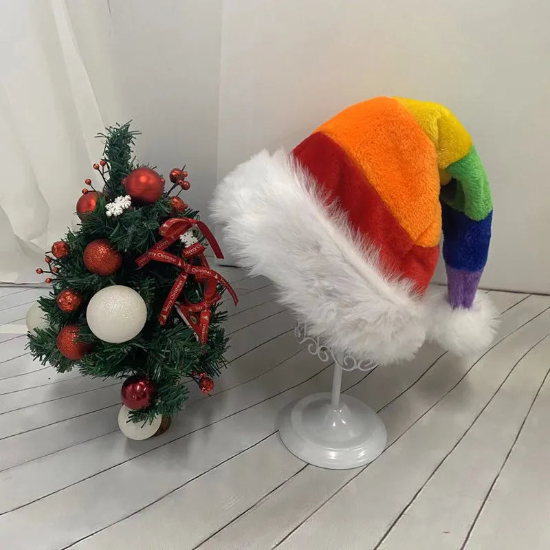 Splicing Christmas Santa Hat Xmas Long Plush Holiday Red Hat For Woman And Man Unisex 2025 New Year Festive Party Supplies Gifts