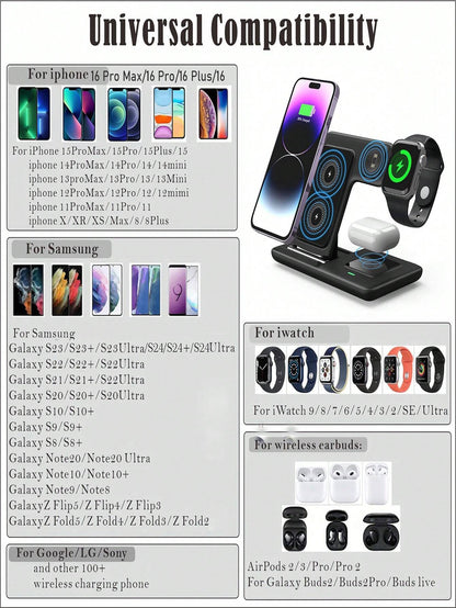 SUONEE 3-in-1 Wireless Charging Station for iPhone, Watch & AirPods