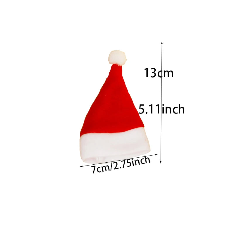 5pcs Christmas Red Mini Santa Hat Velvet Fabric Wine Bottle Holder Xmas Party Kitchen Dinner Table Tree Ornament DIY Decor