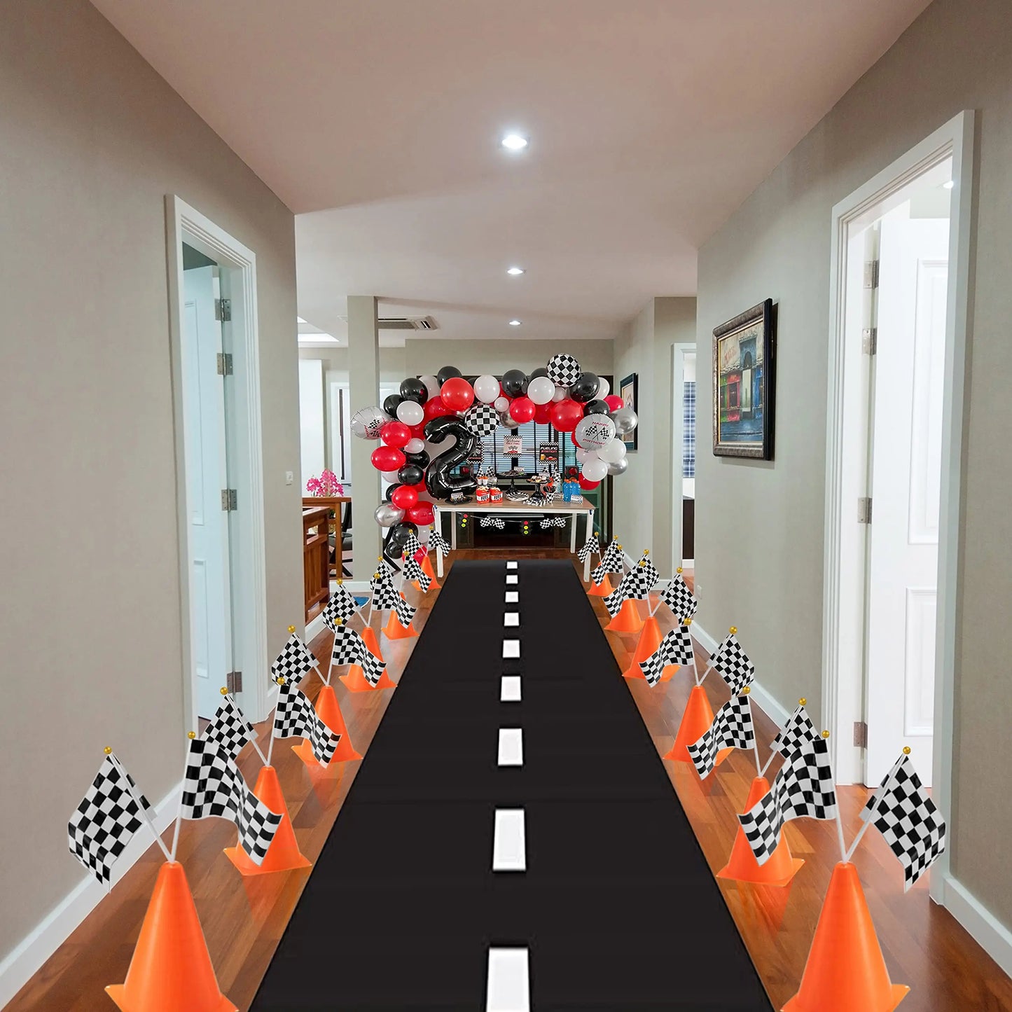 Racing Car Checkered Table Runner