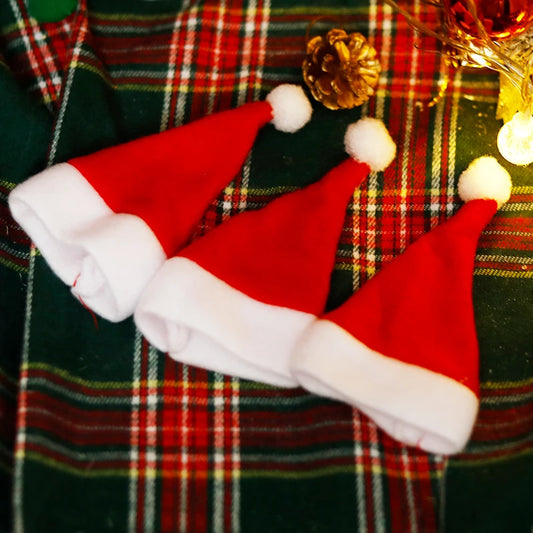 5pcs Christmas Red Mini Santa Hat Velvet Fabric Wine Bottle Holder Xmas Party Kitchen Dinner Table Tree Ornament DIY Decor