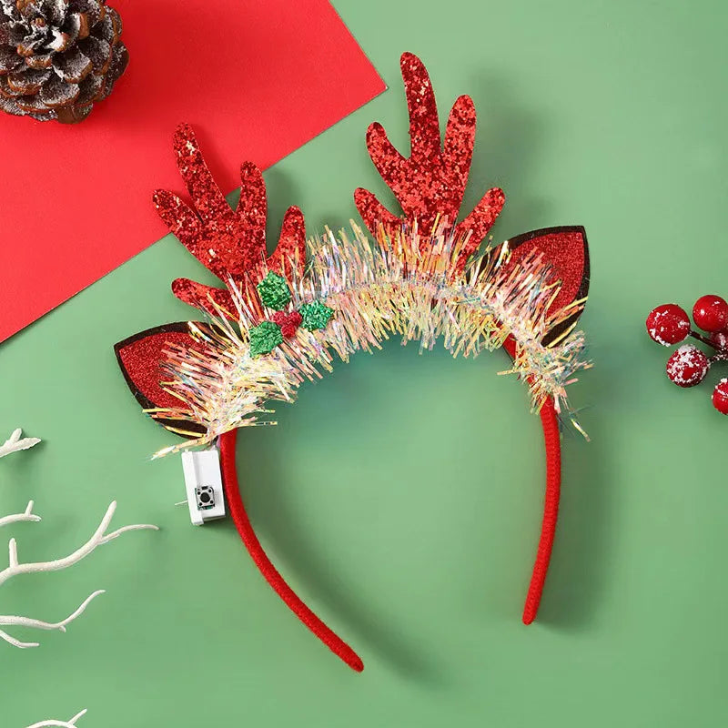 Christmas Headband with LED Lights Snowflake Xmas Tree Hair Band 2025 Christmas Decorations for Home Girls Women New Year Gifts