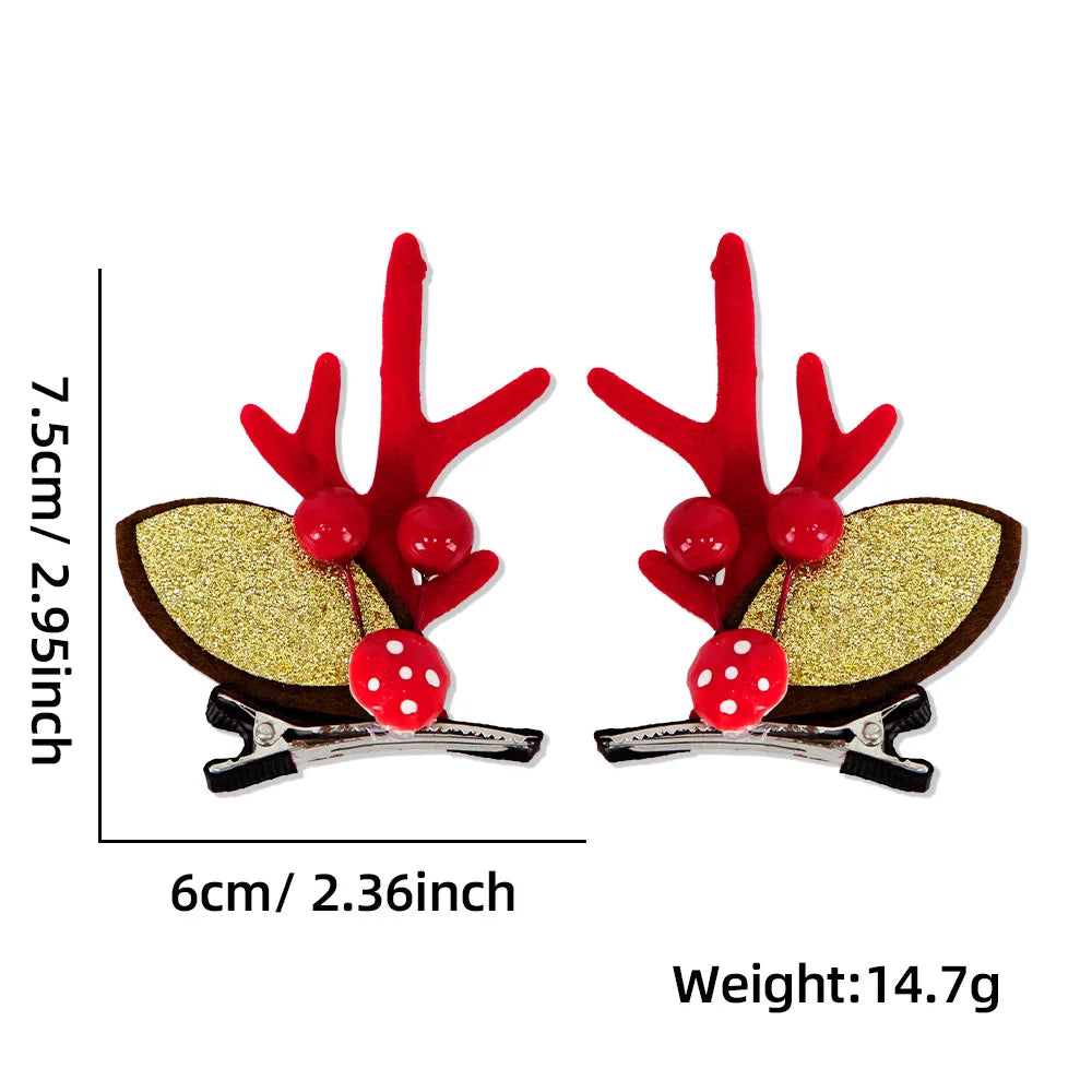Red Plush Christmas Antler Hairpin