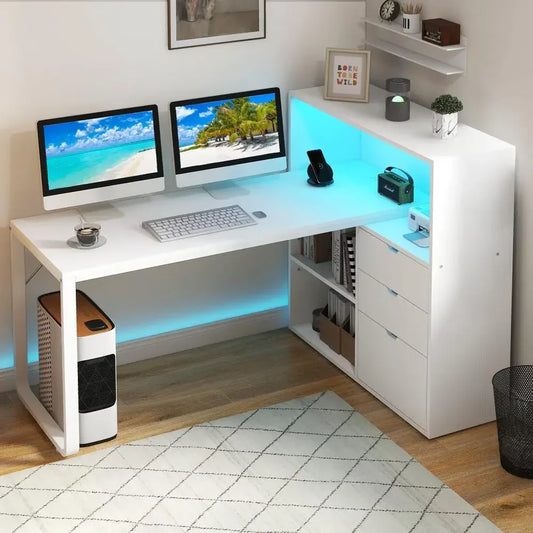 XMSJ Modern L-Shaped LED Office Desk