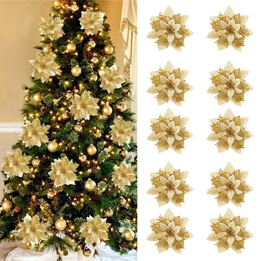 Glitter Christmas Flower Ornament Set
