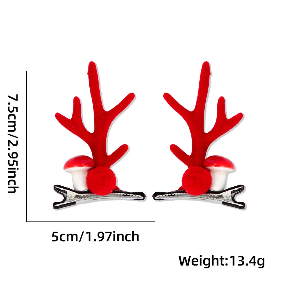 Red Plush Christmas Antler Hairpin