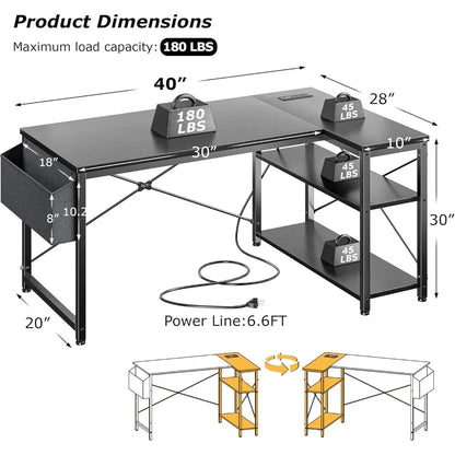 40-Inch L-Shaped Computer Desk