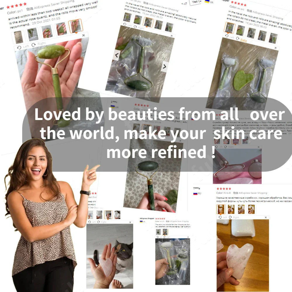 Rose Quartz Jade Roller Set